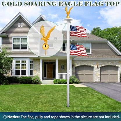 Golden Eagle Flagpole Topper, 13" Eagle Ornament for 20/25/30 Ft Telescopic/Sectional Flag Poles Outdoor, Fit 2" Standard USA Flag Poles, Auro 1 - Gold