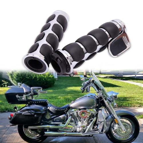 DREAMIZER 25.4MM Motorcycle Handlebar Grips 1 inch Compatible with Honda Shadow Spirit 750 Valkyrie Fury VTX1300 VTX1800 VT400 VT750 VT1100 - Smooth - style: Flat-chrome With Big Throttle