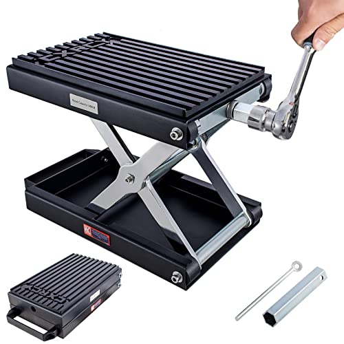CXRCY 1400 LBS Motorcycle Lift Scissor Jack with Handle,Carbon Steel Upgraded Dirt Bike ATV Steel Motorcycle Hoist Stand with Ratchet Wrench,Crank Handle - color: 1400 LBS Black