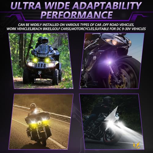 MONDEVIEW LED Motorcycle Auxiliary Light Kit, 5 Modes, Spot Driving Lights, Compatible with Tractor Truck ATV UTV SUV Boat,Purple - color: Purple