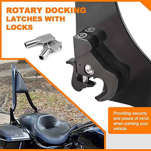 Motorcycle Backrest Sissy Bar Detachable Passenger Assembled Backrest Rear Pad Upright 28" Compatible With Harley Touring Road King Road Glide Street Glide Electra Glide Road King 2009-2026 - color: Black-One Pice Fit '09-Up (Clips w/ Key)