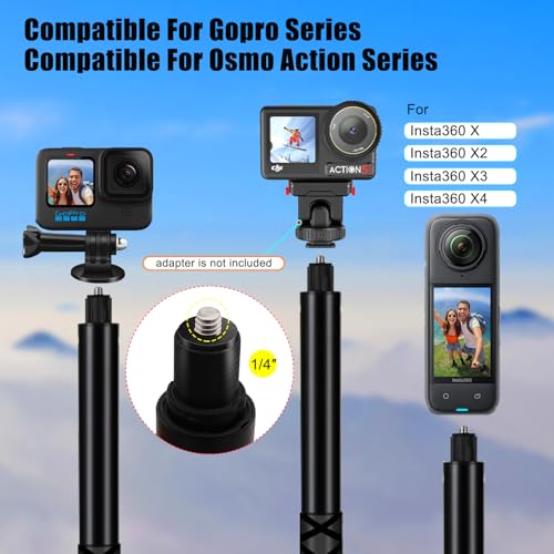 Motorcycle Mount Kit with 47" Invisible Selfie Stick Compatible for Insta 360 X5 X4 X3 X2 X RS GO 3 Heavy-Duty Double Clamp Camera Bike ATV RV Mount Kit Compatible for Gopro 13-8, Osmo 360, Osmo Nano