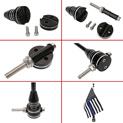 Thin Blue Line American Flag with Black Motorcycle Flagpole Mount for Harley Honda Goldwing CB VTX CBR Yamaha - Fits 1/2" Round Luggage Rack - color: Blue Line American Flag Black Flagpole