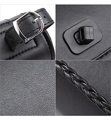 Motorcycle Fork Bag Mini PU Leather Bike Handlebar Tool Bag Sissy Bar Roll Storage Bag (Black) - color: Black