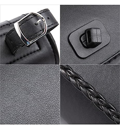 Motorcycle Fork Bag Mini PU Leather Bike Handlebar Tool Bag Sissy Bar Roll Storage Bag (Black) - color: Black