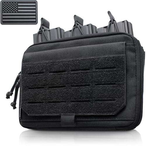 WYNEX Molle Admin Pouch of Kangaroo Style, Tactical Utility Tool Pouch with Mag/Zipper Strip Insert Modular EDC Medical Bag Organizer Attachment Patch Included - color: Black