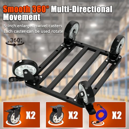Stainless Steel Furniture Dolly, 2000lbs Capacity Heavy Duty Furniture Dolly, 5-inch Swivel casters, 18 x 18 inch Platform and Fastening Device, Safely Moving Heavy Objects - size: 18"L x 18"W Furniture Dolly