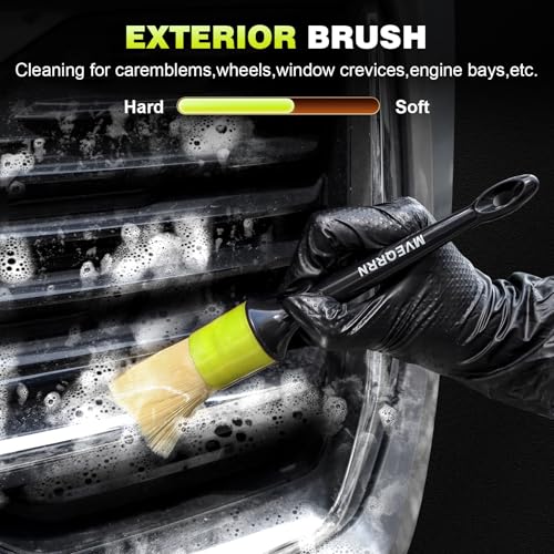 MVEQRRN 9PCS Car Detailing Brush Set, Boar Hair Detailing Brushes,Car Detailing Wheel Kit (Green) | Soft & Stiff Bristles Auto Detailing Brush,Wheel & Tire Brush,Interior & Exterior Car Brush,Car Wash Kit for Cars,Trucks,SUVs - color: 9pcs green detail wh