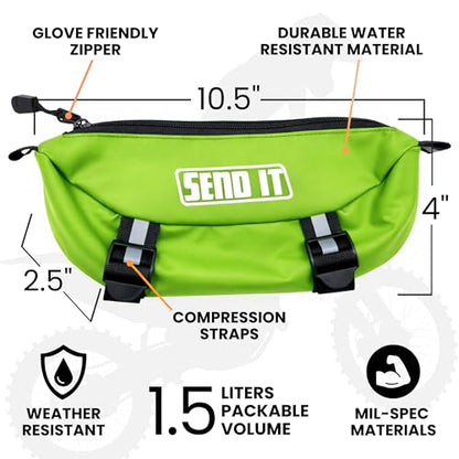 Waterproof Dirtbike Handlebar Bag | Compact Motorcycle Handle Bar Storage Pouch | Universal Fit Dirt Bike Bag for Trail & Adventure Riding | Durable Surron Bar Bag - Green - color: Green