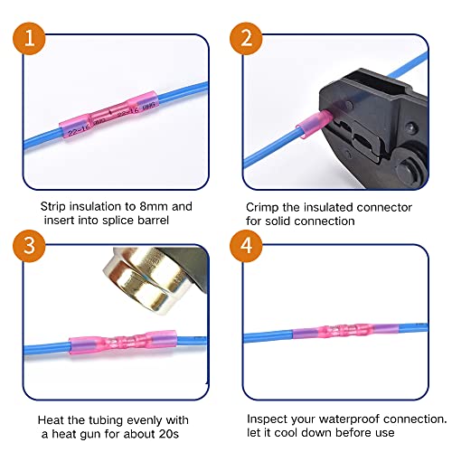 100 Pcs Black Heat Shrink Butt Connectors, 14-12 AWG Marine Grade Heat Shrink Wire Connectors, Tinned Copper, Waterproof Insulated Crimp Butt Splice Automotive Electrical Connectors - size: 14-12 AWG