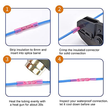 100 Pcs Black Heat Shrink Butt Connectors, 14-12 AWG Marine Grade Heat Shrink Wire Connectors, Tinned Copper, Waterproof Insulated Crimp Butt Splice Automotive Electrical Connectors - size: 14-12 AWG