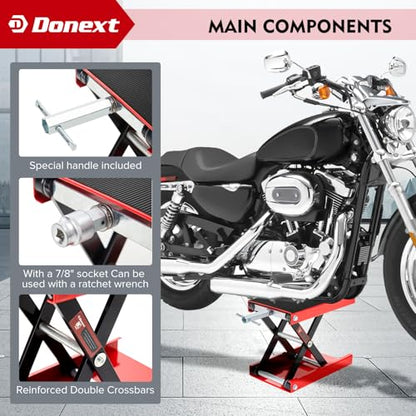 Motorcycle Lift Scissor Jack, 1200 LB Capacity Wide Deck Hoist Stand Maintenance Bikes ATVs Garage Repair Center Stand Lift Jack, Red - color: red