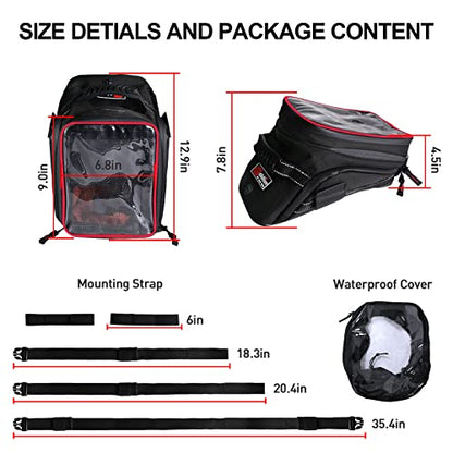 Motorcycle Tank Bag w/Strap Storage Bag Compatible with Honda Yamaha Suzuki Kawasaki Harley Water Resistant (Red Piping) - color: Red Piping