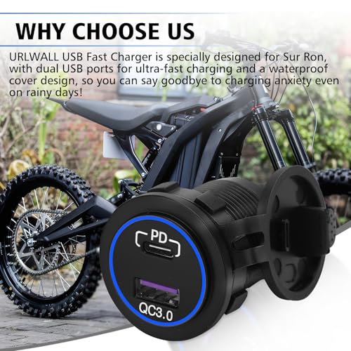 Dual Motorcycle USB Quick Charger Adapter for Sur Ron Light Bee X and S Segway X160 X260, Waterproof Motorcylce USB Charger Socket with Sealiing Caps for All Phone, Tablet, GPS ﻿