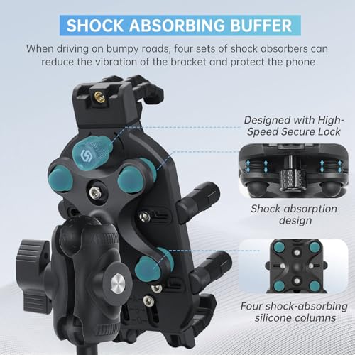 Motorcycle Phone Holder with Vibration Dampener & High Speed Secure Lock, Anti Shake Motorcycle Cell Phone Holder, Motorcycle Phone Mount for ATV Bike Fit 4.7-7.2 Smartphones
