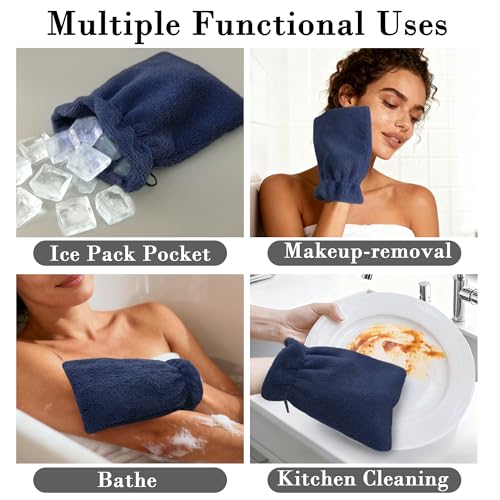 VOOVA & MOVAS 6-Pack Bath Mitts for Shower, 100% Cotton Soft Absorbent Wash Cloths with Hanging Loop, 8.3x6.3 Inch European Style Bathing Gloves for Body & Spa, Navy - color: Navy