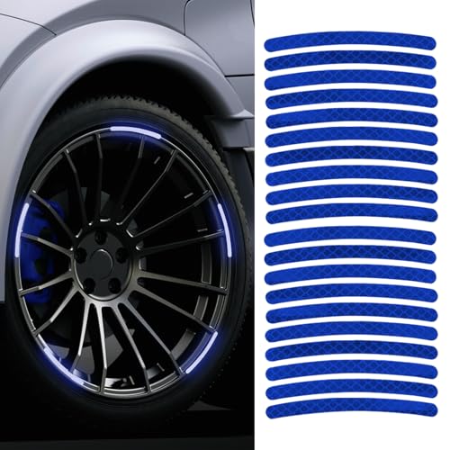 20PCS Reflective Car Wheel Decorative Stripe Stickers, Car Wheel Decals, Night Safety Warning Car Stickers, Anti-Scratch Reflective Rim Stickers Universal for Cars Motorcycles (Blue) - color: Blue