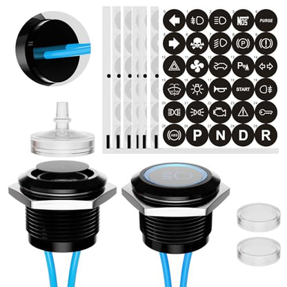 LED Indicator Lights 2PCS 12V 19mm Mounting Holes Includes 187 Replacement Symbols IP67 Waterproof Metal 24V Pilot Lights for Cars Boats Industrial Panels Dashboards (Blue Light) - color: 19mm-Blue Light-2PCS