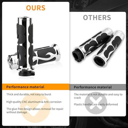 Motorcycle Hand Grips 1 Inch 25MM Handlebar Grip Throttle Non-Slip Universal Compatible with Harley Davidson Dyna Sportster 883 Road King Electra Glide Street Glide - color: Chrome-F