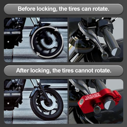 JAGASOL Motorcycle Lock Combo: Helmet & Brake Anti-Theft Handlebar Lock for Moped, Motorbike, Scooters, ATV, Dirt Bike, Street Bike - color: Red