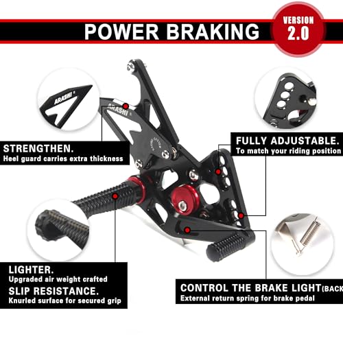 Arashi Version 2.0 Adjustable Rearsets for Honda CBR650R CB650R CBR650F 2019-2025, Black - color: Black, size: CBR650R CB650R CBR650F 2019-2025