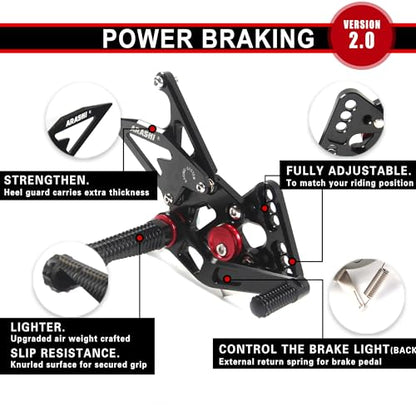 Arashi Version 2.0 Adjustable Rearsets for Honda CBR600RR 2017-2023 ABS include, Black - color: Black, size: CBR600RR 2017-2023 ABS include