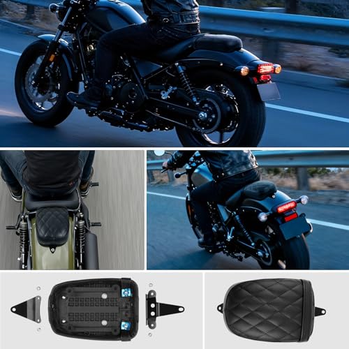 DREAMIZER Cool Gel Motorcycle Rear Passenger Seat Compatible with Honda Rebel 1100 CMX1100 CM1100 2021 2022 2023 2024 2025, Motorcycle Solo Seat Pillion Cushion Pad, Rhombic - style: Rear-Black-Rhombic