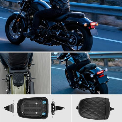DREAMIZER Cool Gel Motorcycle Rear Passenger Seat Compatible with Honda Rebel 1100 CMX1100 CM1100 2021 2022 2023 2024 2025, Motorcycle Solo Seat Pillion Cushion Pad, Rhombic - style: Rear-Black-Rhombic