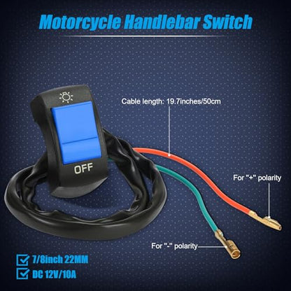 Frienda 3 Pieces Motorcycle Headlight Switch Handlebar Toggle Switch 7/8 Inch 22 mm 12v on Off Push Button for U5 U7 U2 Motorcycles Scooter Electromobile(Blue) - color: Blue