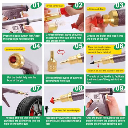 37 Pcs Mushroom Tire Plug Kit,Tire Plug Gun with 16 Plugs for Tubeless Tyre Punctures and Flats on Motorcycle,ATV,Trucks & Tractors,Fix a Flat Roadside Rapid Repair Set - size: 37 Pcs Mushroom Tire Plug Kit