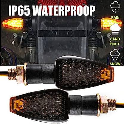 Mini Stalk Arrow Light Motorcycle Turn Signals Lights 10mm Universal Motorbike LED Indicator Blinker Amber Lamp(2 pcs) - color: Black-Smoke