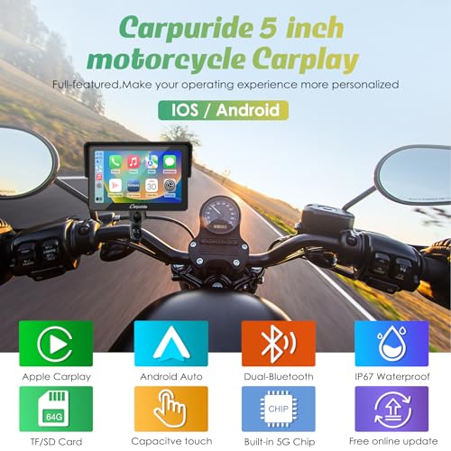 Carpuride W502 Motorcycle GPS Wireless Portable Carplay/Android Auto Waterproof Car Stereo, 5" IPS Touch Screen with Dual Bluetooth, Navigation/Siri/G00gle Assistant for Motorbike - style: Carpuride w502