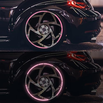 12PCS Reflective Car Wheel Stickers, Night Safety Warning Bicycle Stickers, Anti-Scratch Reflective Rim Decals for Car Motorcycle Cycling Bike (Pink) - color: Pink