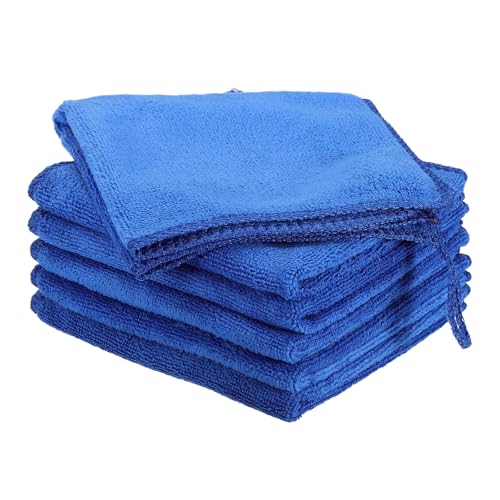 HARFINGTON 6 Pack Microfiber Cleaning Cloth, 8" x 8" Multi-Functional Cleaning Towels Reusable Absorbent Rags with Hook for Car Wash Kitchen Household Window Clean, Sapphire Blue - color: Sapphire Blue, size: 8" x 8"