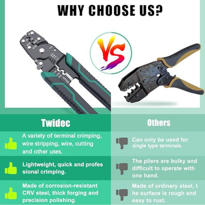 Twidec/Wire Crimper Tool With Stripper Cutter,Multifunctional Crimping Pliers Terminal Pliers For Insulated Electrical Connectors(22-10 AWG) N-060 - style: N-060 AWG26-10