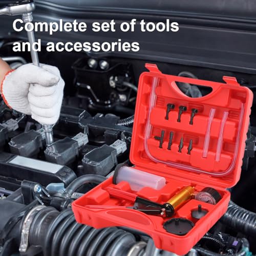 Brake Bleeder Kit with Hand Held Vacuum Pump and Adapters, with Vacuum Brake Bleeder Pump Pressure Gauge for Automotive Car Motorbike(Black) - color: black