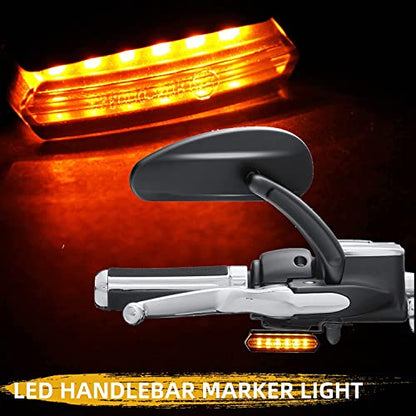 LED Turn Signals, Flowing Handlebar Marker Light Motorcycle Mini Blinkers Compatible with Harley Honda Yamaha Kawasaki Cafe Racer Cruiser Street Bikes and More - Black