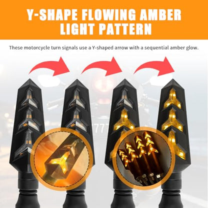 4PCS Y Shape Motorcycle Turn Signals LED,12V Motorcycle Blinkers | Flowing Motorcycles Front Turn Signals,Amber LED Lights,Universal Fits Motorbike Scooter Off Road
