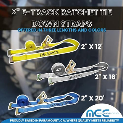 Mega Cargo Control E Track Logistic Tie Downs, 2 Pack 2" x 20' Blue E-Track Ratchet Straps for Trailers, Trucks, ATV, Cars - 1,466 Lbs WLL Heavy Duty - color: Blue, size: 2 Pack