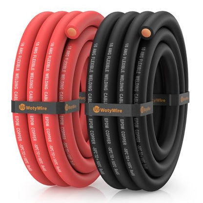 1/0 Gauge Wire Battery Cable, 1/0 AWG EPDM Welding Cable with Oxygen-Free Copper, Flexible/High Conductivity for Solar, Automotive, Battery, Inverter, RV, Marine (10 ft Red + 10 ft Black) - color: 1/0awg, size: 10ft