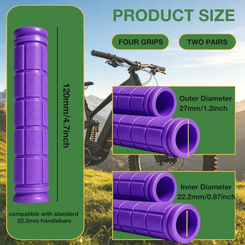 2 Pairs Bike Handlebar Grips for Bikes - color: Black and Purple