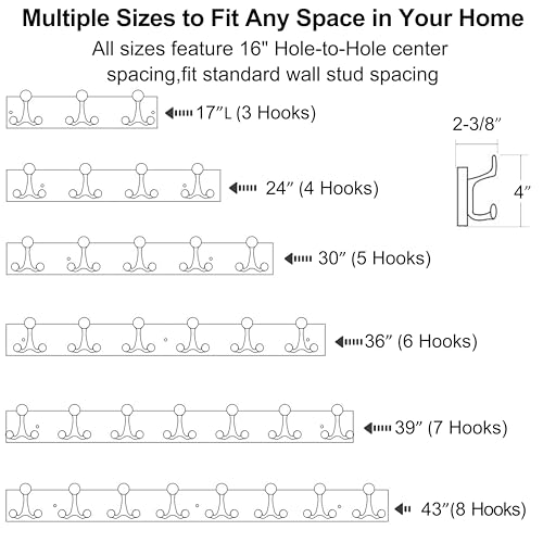 WEBI Coat Rack Wall Mount,30" Solid Wood Coat Hooks Wall Mounted Coat Hanger,16" Hole to Hole,Heavy Duty Hook Rack Rail,5 Triple Hooks for Hanging Coats,Jacket,Clothes,Hat,Backpack,White - color: White, size: 30 Inch