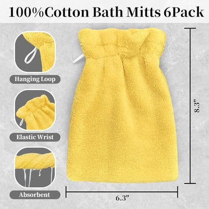 VOOVA & MOVAS Washcloths for Body, 8.3"x6.3" - 100% Cotton,Soft Absorbent Bath Mitt Washcloth with Hanging Loop, Bath Mitts for Shower, Yellow - color: Yellow