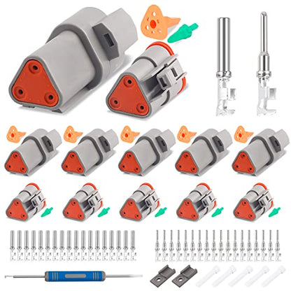 JRready ST6327-3 3 Pin Deutsch DT Gray Connector, Waterproof Electrical Wire Connectors with Size 16 Stamped Contacts and Sealing Plugs for Truck, Motorcycle, Off-Road Vehicles, Marine, Extreme Sports - size: 3Pin 5Pair