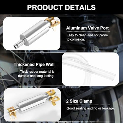 2PCS Brake Bleeder Hose, One Way Check Valve Tube Bleeding Tool Kit for Car Motorcyle Clutch, Motorcycle Brake Bleeder Kit with Nozzle Cap & Clamp, Car Clutch Fluid Replacement Hose