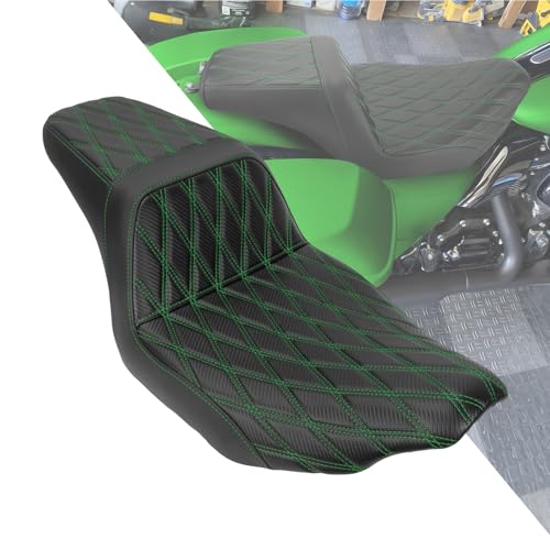 Two Up Seat Fit for Harley Street Glide Road Glide 2023 Up | Fit for Harley FLHXSE FLTRXSE, Deep-contoured Seat Helps Create a More Settled Highway Riding Feel - color: #1 Green Stitching, size: Seat Only