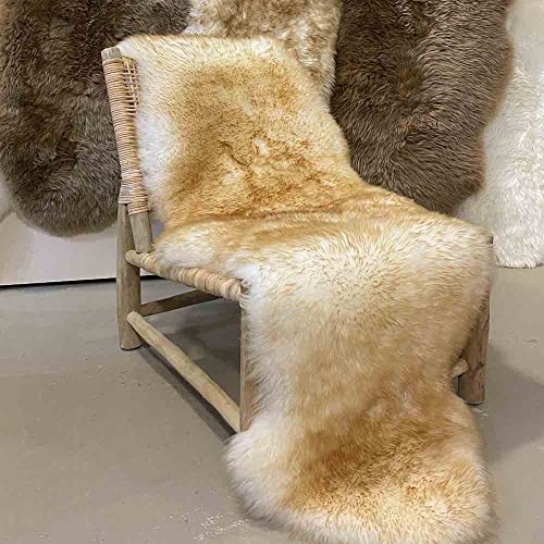 HUAHOO Premium Genuine Sheepskin Rug Real Australia Sheepskin Natural Luxury Fluffy Lambskin Fur Area Rug Seat Covers for Kids Bedroom Sofa Chair Cover Pets Dogs Mat Double Pelt/2' x 6' Brown Tipped - color: Brown Tipped, size: 2' x 6' (Double Pelt)