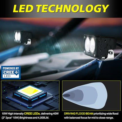 LED Pods, AKD Part 3 Inch Flood CREE LED Off Road Lights 40W Small Driving Light Pods Backup Reverse Lights Fog Pod Light 2 Packs for Truck Pickup Motorcycle UTV ATV SUV Dirt Bike Surron - color: White