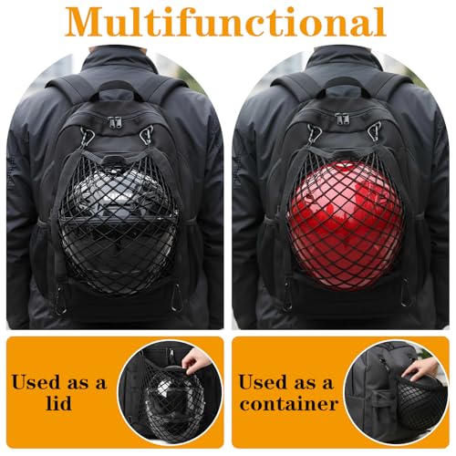 Helmet Holder for Backpack - Secure Bike/Ski/Snowboard Helmet Carrier with 4-Side Elastic Straps & 8 Carabiners, Protective Shell Cover for Cycling, Motorcycle, Hiking Accessories