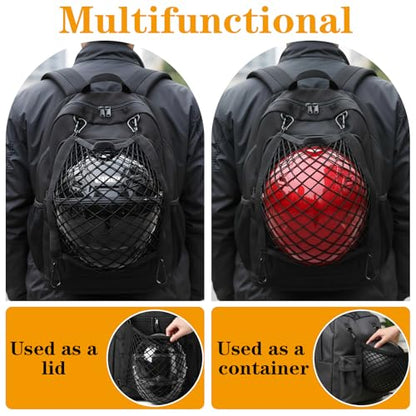 Helmet Holder for Backpack - Secure Bike/Ski/Snowboard Helmet Carrier with 4-Side Elastic Straps & 8 Carabiners, Protective Shell Cover for Cycling, Motorcycle, Hiking Accessories